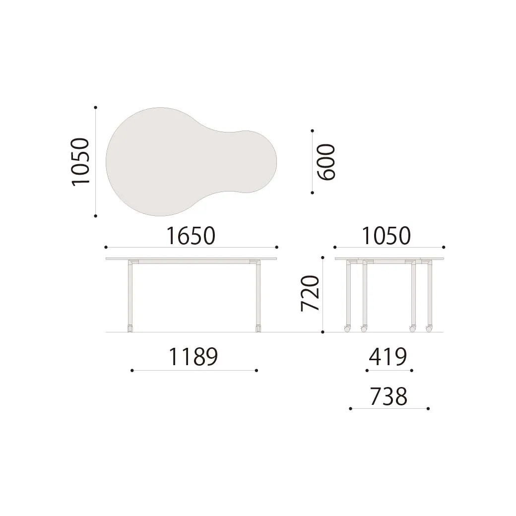ひょうたん型デスク キャスター付（ホワイトオーク）