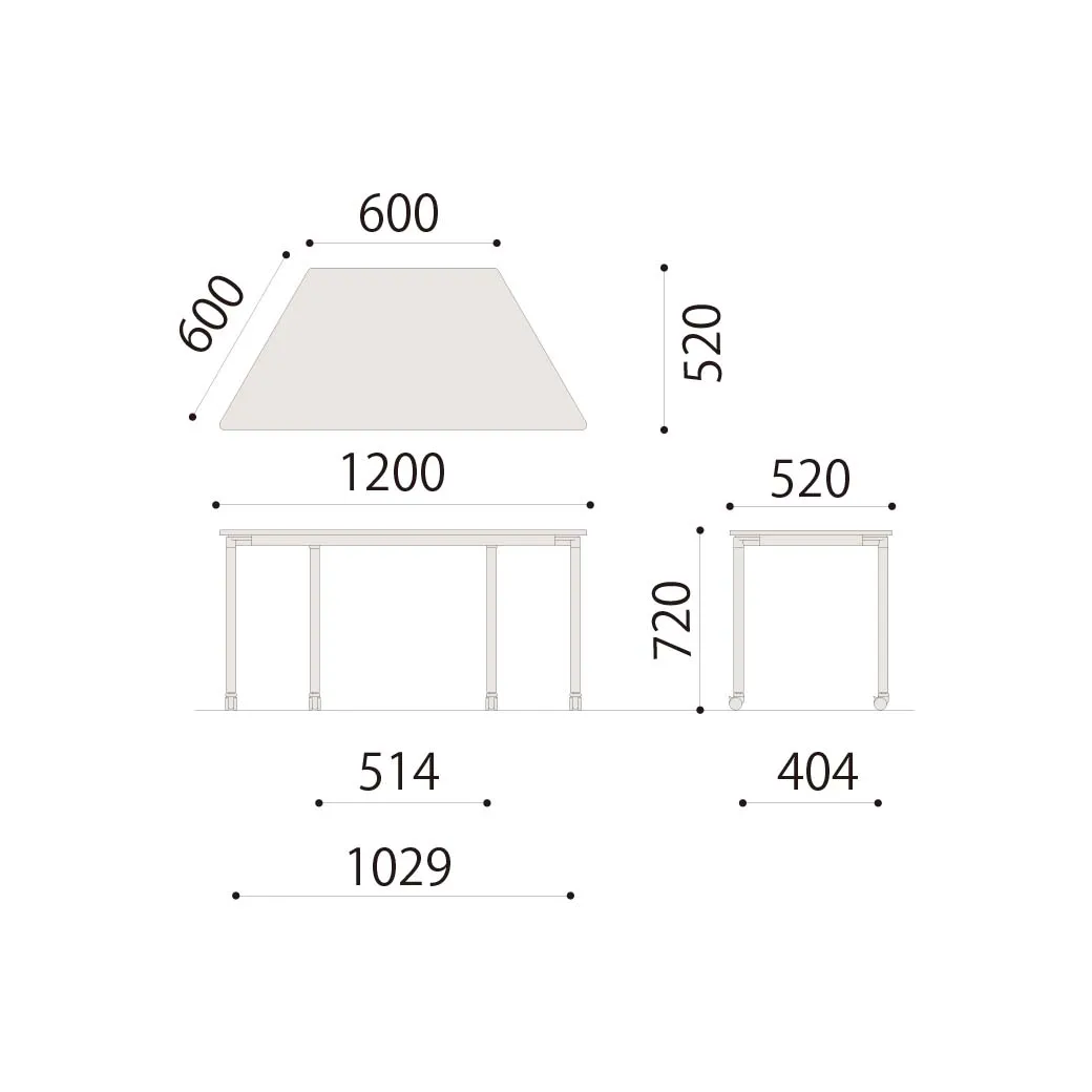台形デスクキャスター付（ホワイトオーク）