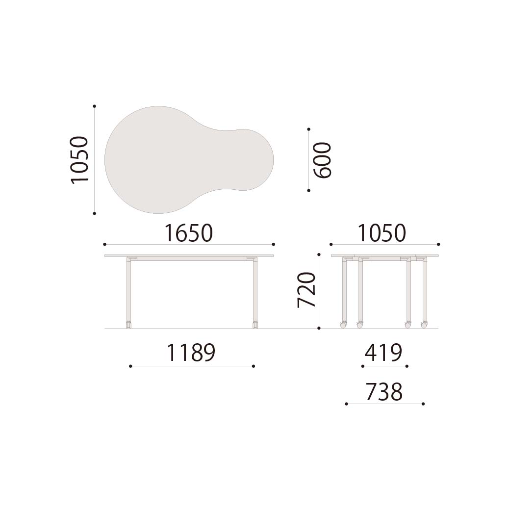 ひょうたん型デスク キャスター付（ホワイトオーク）
