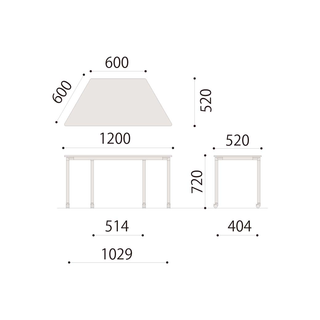 台形デスクキャスター付（ホワイトオーク）