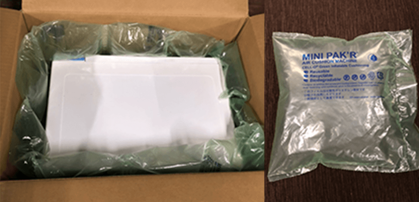 エアー緩衝材に、生分解性フィルムを使用